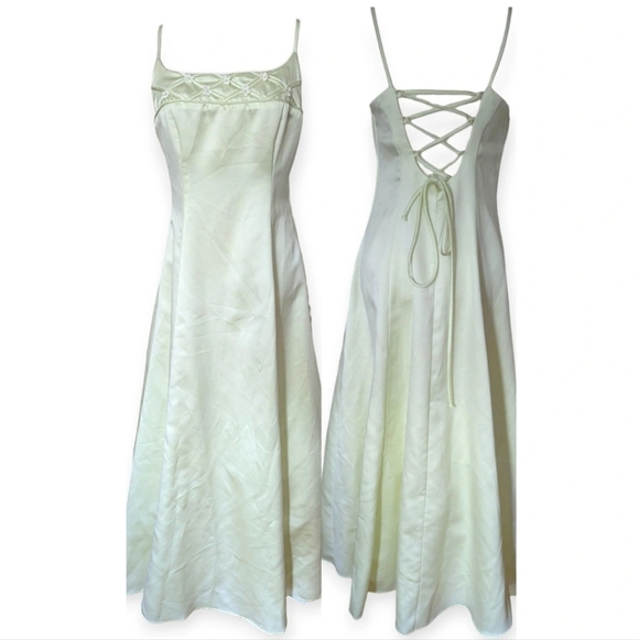 Vintage Y2K Prom Dress Chartreuse Delicate Floral Corset Fairy Regency Hoco - Picture 1 of 11